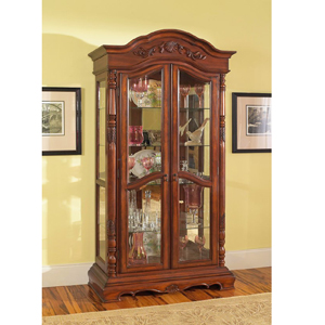 Curio Cabinets: Solid Birch Wood Curio Cabinet in Rich Cherry 950102 CO @  NationalFurnishing.com