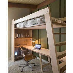 Loft Bed: XO Solid Wood Loft Bed With Bookcase And Angle Ladder @  NationalFurnishing.com